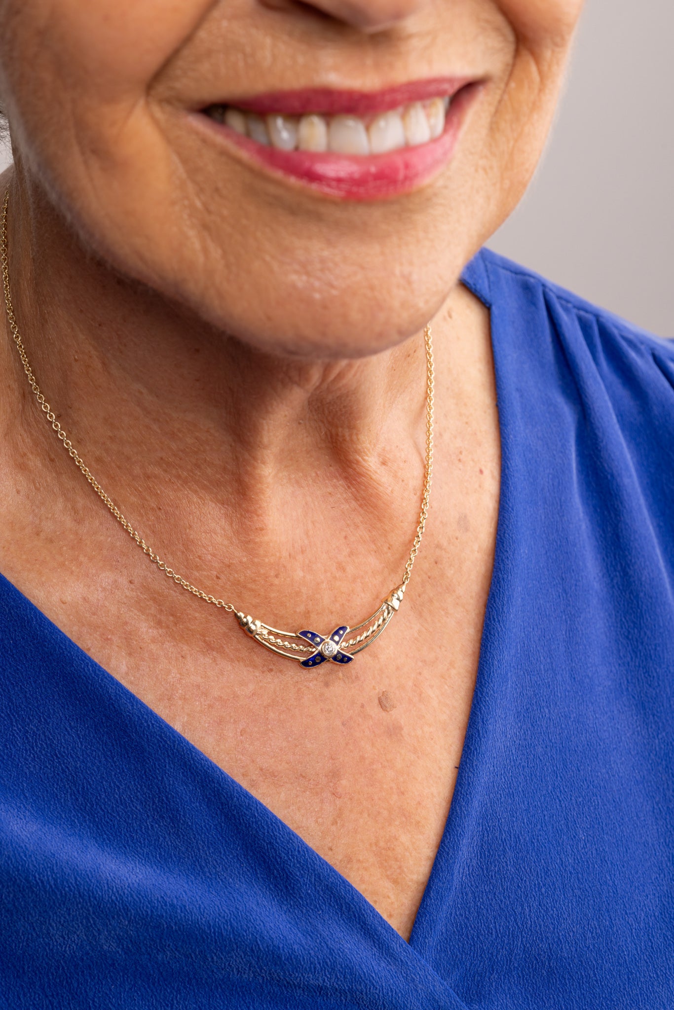 The Marcelle - Diamond & Blue Enamel Necklace