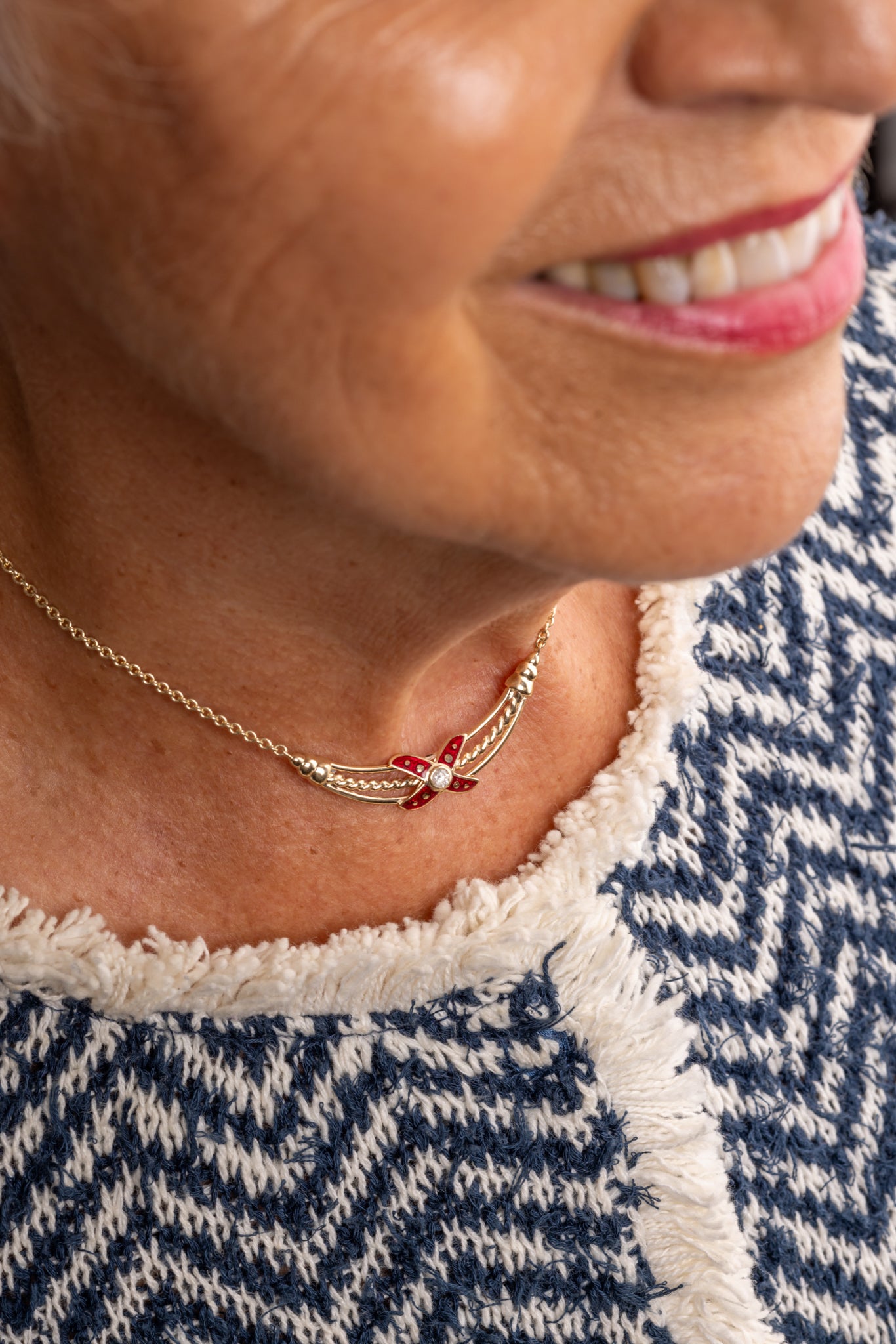 The Marcelle - Diamond & Red Enamel Necklace