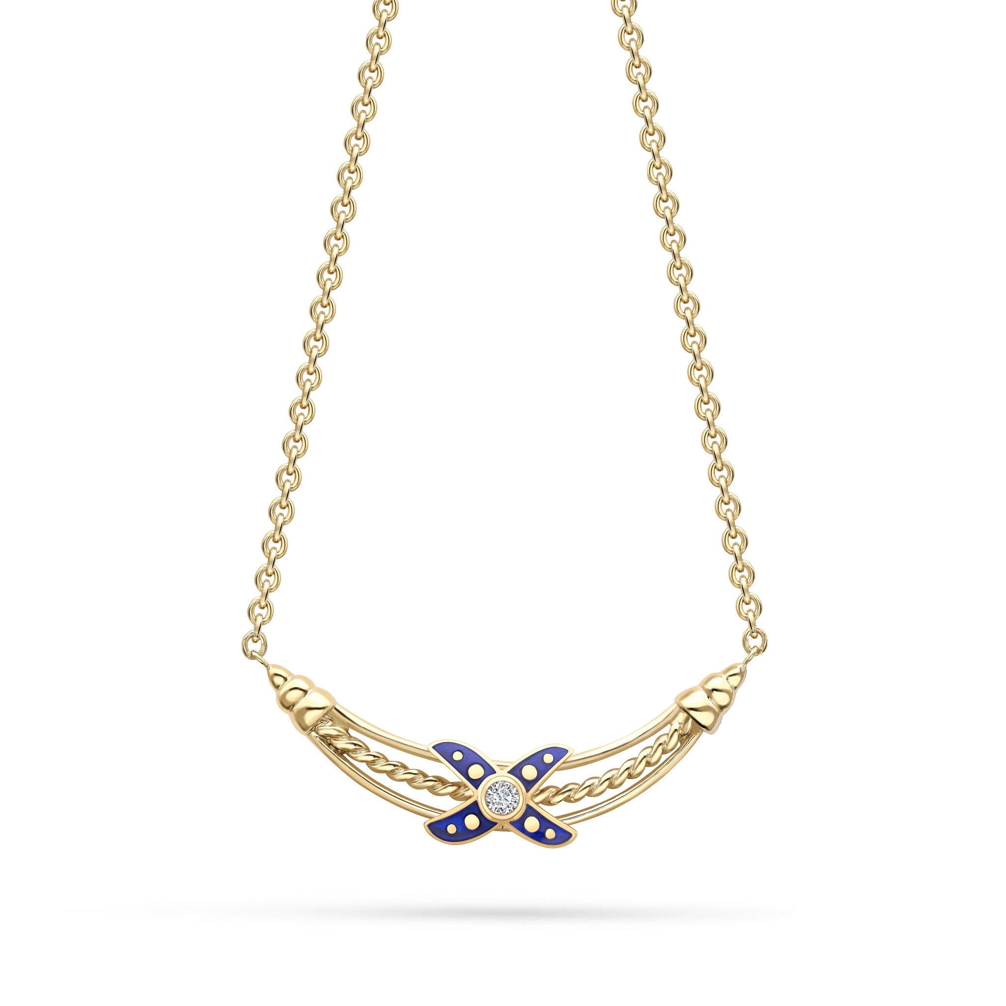 The Marcelle - Diamond & Blue Enamel Necklace